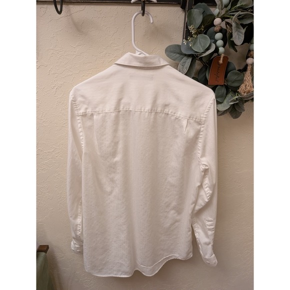 Axist Mens Small White Long Sleeve Button Down Shirt Textured Stripe - Picture 3 of 3